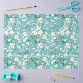 ソフトホワイトフローラグリーンブルーエレガンスデクページ 薄葉紙