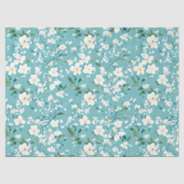 ソフトホワイトフローラグリーンブルーエレガンスデクページ 薄葉紙