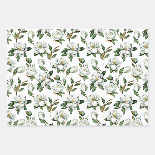 ソフトホワイトマグノリアフローラ結婚ブライダル ラッピングペーパーシート (正面)