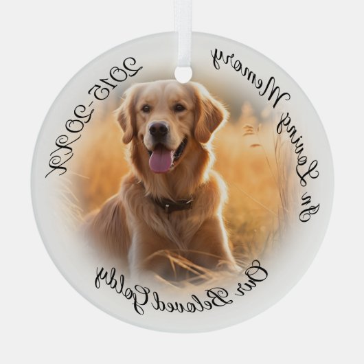 ソフトホワイト写真のヴィネットでペット記念碑 ガラスオーナメント (裏面)