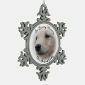 ソフトホワイト写真のヴィネットでペット記念碑 スノーフレークピューターオーナメント (左)