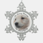ソフトホワイト写真のヴィネットでペット記念碑 スノーフレークピューターオーナメント (正面)