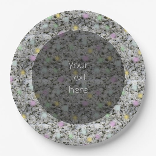 ソフトホワイト花崗岩パステルドットany文字 ペーパープレート (正面)