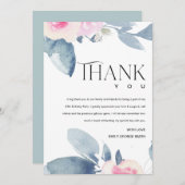 ソフトホワイト赤面ブルーフローラ25TH ANY AGE誕生日 サンキューカード (正面/裏面)