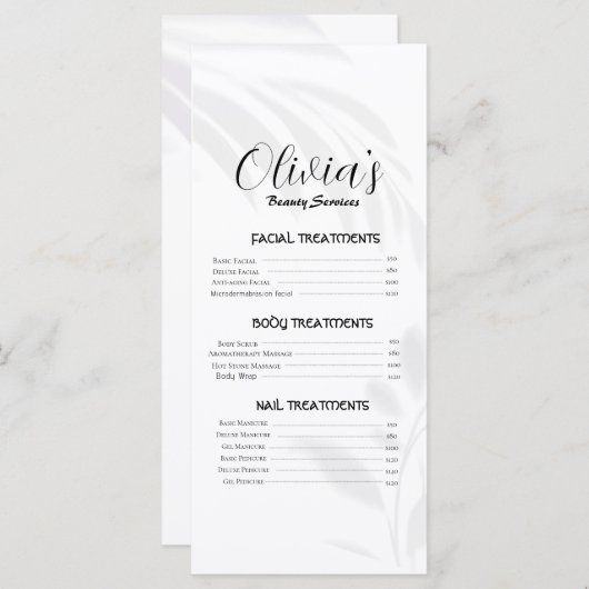 ソフトホワエレガントイト美しいサービス価格表 メニュー (正面/裏面)