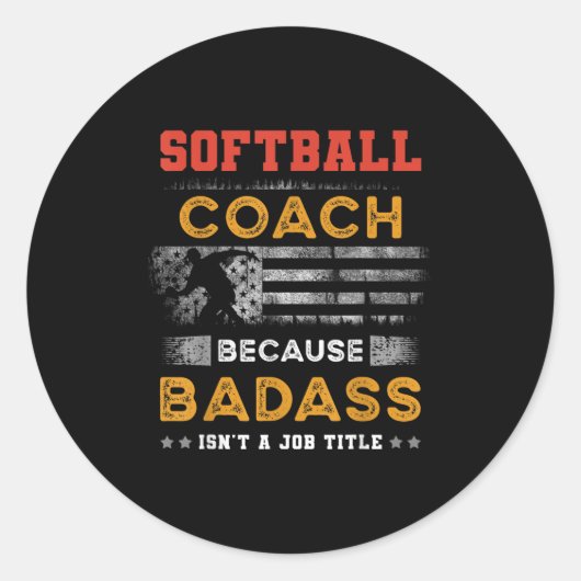 ソフトボおもしろいールコーチギフト男性へギフトBad Softball Co ラウンドシール (正面)