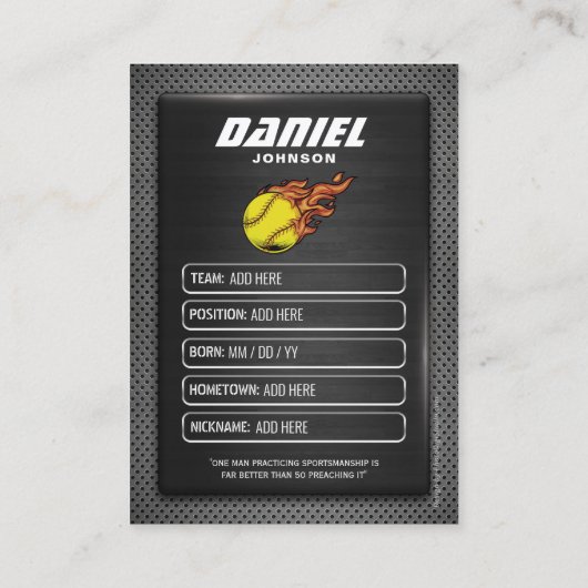 ソフトボカスタムール取引カード、ソフトボールカード コーリングカード (裏面)