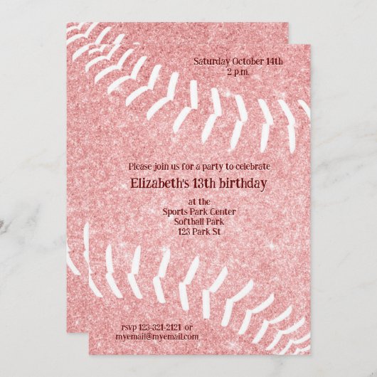 ソフトボガーリーールの誕生日またはチームパーティー 招待状 (正面/裏面)