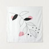 ソフトボタニカ – ミニマルなリーフラインアートとピンク タペストリー (正面(横))