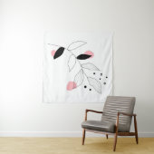 ソフトボタニカ – ミニマルなリーフラインアートとピンク タペストリー (インサイチュ(横))