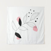 ソフトボタニカ – ミニマルなリーフラインアートとピンク タペストリー (正面)