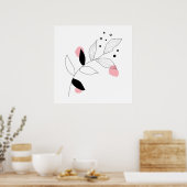 ソフトボタニカ – ミニマルなリーフラインアートとピンク ポスター (キッチン)