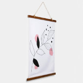 ソフトボタニカ – ミニマルなリーフラインアートとピンク 吊り下げ型タペストリー (傾斜あり)