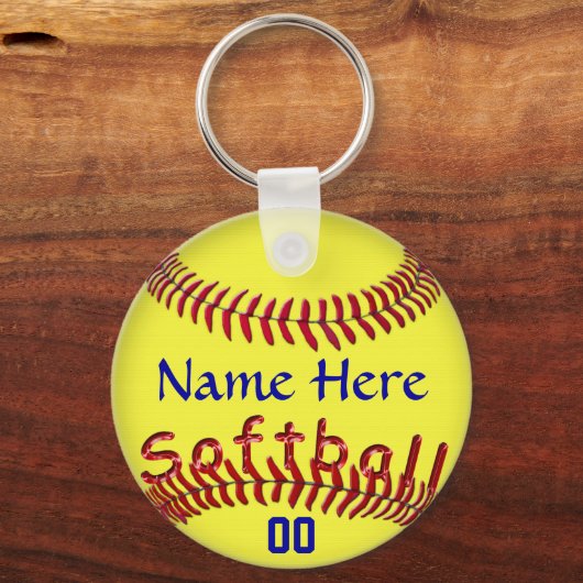 ソフトボパーソナライズされたールチームのギフトアイディア名番号 キーホルダー (正面)