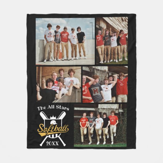 ソフトボパーソナライズされたールフォトコラージュ名チーム# フリースブランケット (正面)