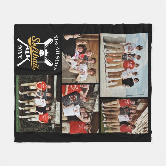 ソフトボパーソナライズされたールフォトコラージュ名チーム# フリースブランケット (正面(横))