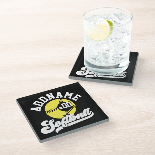 ソフトボパーソナライズされたールプレーヤーの名前の追加レトロチーム ガラスコースター (アングル)