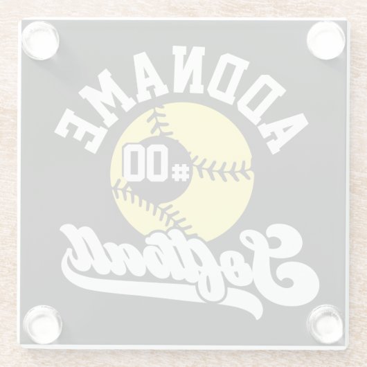 ソフトボパーソナライズされたールプレーヤーの名前の追加レトロチーム ガラスコースター (裏面)