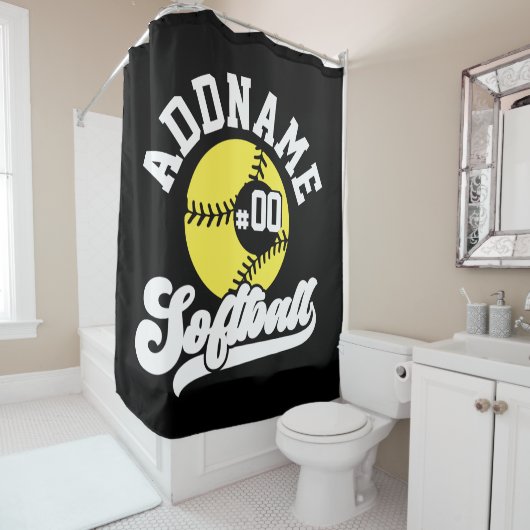 ソフトボパーソナライズされたールプレーヤーの名前の追加レトロチーム シャワーカーテン (インサイチュ)
