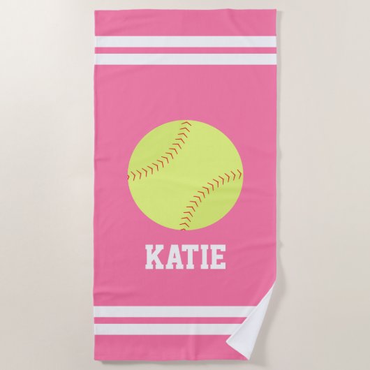 ソフトボパーソナライズされたール女子 ビーチタオル (正面)