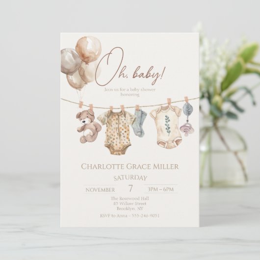 ソフトボホニュートラル赤ちゃん衣赤ちゃんシャワー 招待状 (スタンド正面)