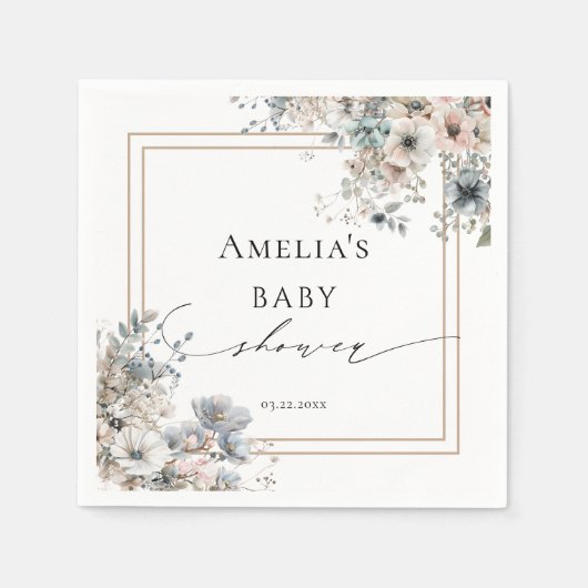ソフトボホフローラボヘエレガントミアンベビーシャワー スタンダードカクテルナプキン (正面)
