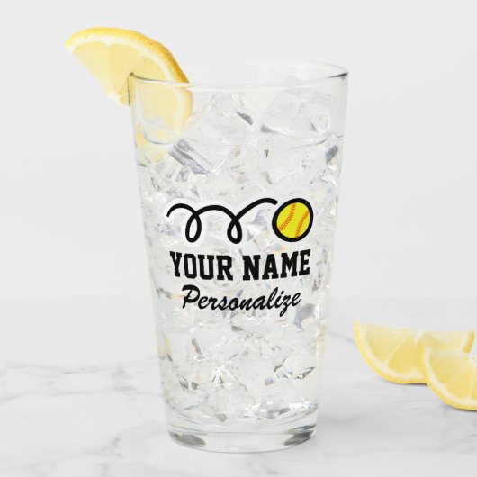 ソフトボールおもしろいスポーツ漫画の名前をカスタムする誕生日 タンブラーグラス (アイス正面)