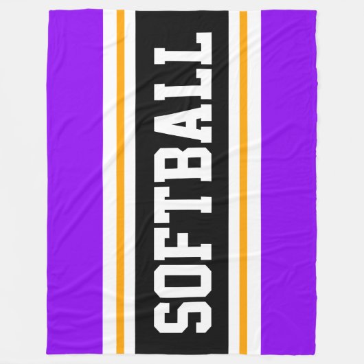 ソフトボールおもしろいブライトパープルブラックアスレチックストライプ フリースブランケット (正面)