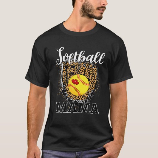 ソフトボールおもしろいママ野球豹の愛母 Tシャツ (正面)