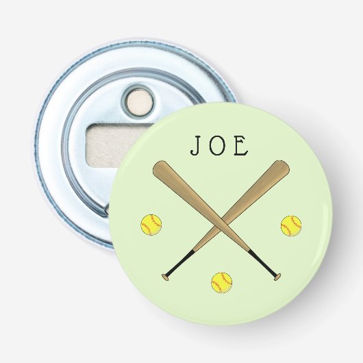 ソフトボールこうもりパーソナライズされた緑 栓抜き (正面)