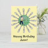 ソフトボールこうもりフラワーハッピーバースデー招待状 招待状 (スタンド正面)