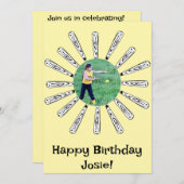 ソフトボールこうもりフラワーハッピーバースデー招待状 招待状 (正面/裏面)