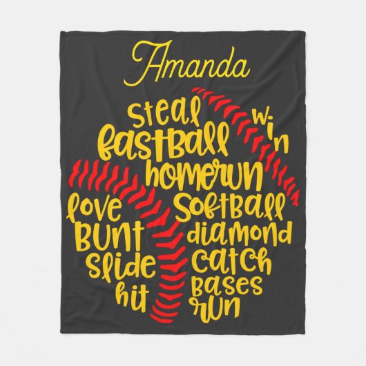 ソフトボールことわざおもしろいモノグラム フリースブランケット (正面)