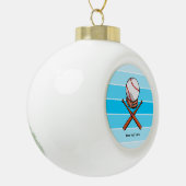 ソフトボールとクロスこうもりと青ストライプい セラミックボールオーナメント (左)