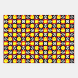 ソフトボールとスノーフレーク赤とブラッククリスマス ラッピングペーパーシート