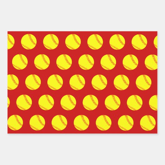 ソフトボールとスノーフレーク赤と緑のクリスマス ラッピングペーパーシート (正面2)