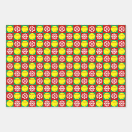 ソフトボールとスノーフレーク赤と緑のクリスマス ラッピングペーパーシート