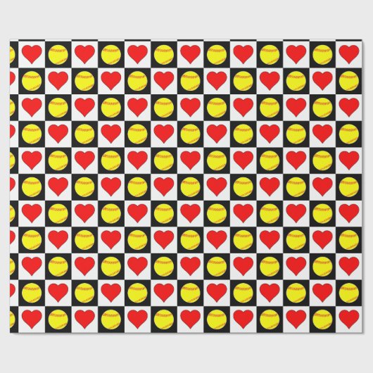 ソフトボールとハートファーストピッチソフトボール選手 ラッピングペーパー (フラット)