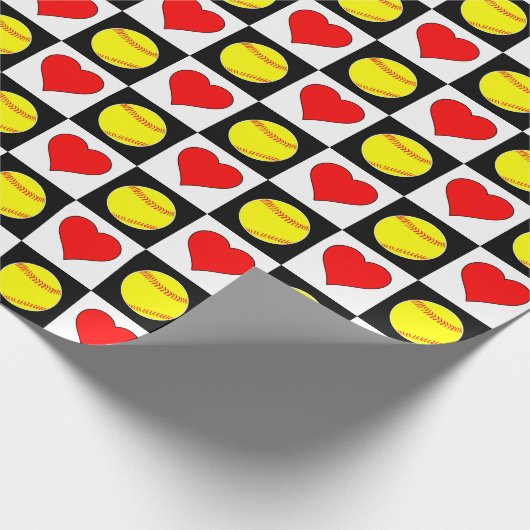 ソフトボールとハートファーストピッチソフトボール選手 ラッピングペーパー (角)