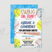 ソフトボールと野球のパーティー招待状 招待状 (正面/裏面)