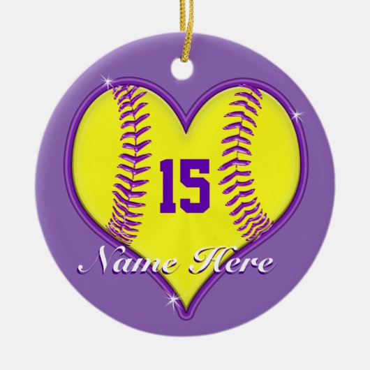 ソフトボールのオーナメントはあなたの名前、数またはそれを削除します セラミックオーナメント (正面)