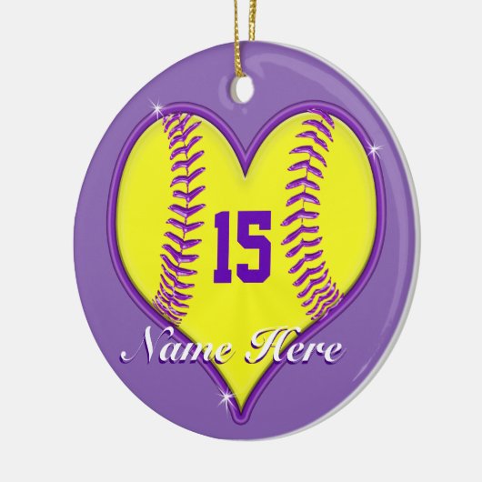 ソフトボールのオーナメントはあなたの名前、数またはそれを削除します セラミックオーナメント (左)