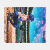 ソフトボールのキャッチャーおよび競技場の絵画 フリースブランケット (正面(横))