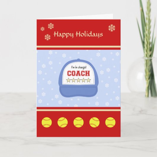 ソフトボールのコーチのクリスマスの休日カスタムの挨拶 シーズンカード (正面)