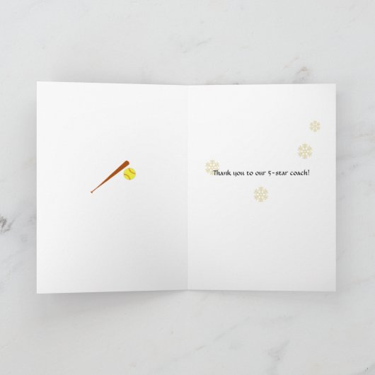 ソフトボールのコーチのクリスマスの休日カスタムの挨拶 シーズンカード (内部)