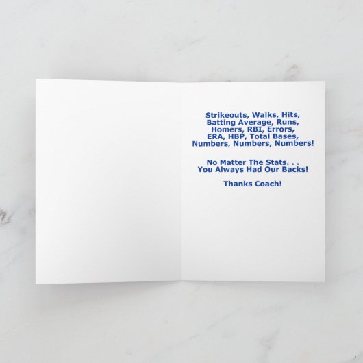 ソフトボールのコーチの挨拶状及びギフトありがとう サンキューカード (内部)