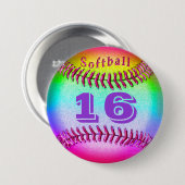 ソフトボールのジャージー数は女の子のためのピンにボタンをかけます 缶バッジ (正面&裏面)