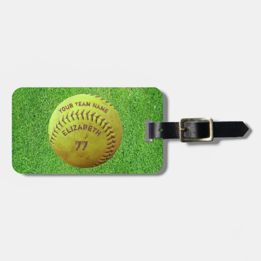 ソフトボールのダーティ名チーム番号ボールの荷物タグ ラゲッジタグ (正面横)
