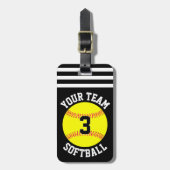 ソフトボールのチーム名と選手ナンバーFastpitchバッグ ラゲッジタグ (正面縦)