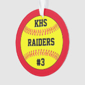 ソフトボールのチーム名、学校書簡、プレーヤー番号 オーナメント (正面)